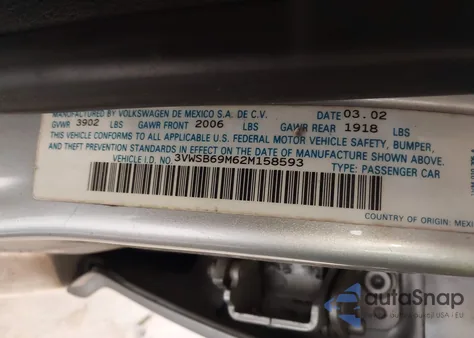 2002 Volkswagen Jetta Gls из США, поврежденный, VIN 3VWSB69M62M158593